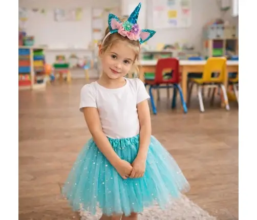 Vienradža karnevāla kostīms galvas lente + svārki zila 3-6 gadi