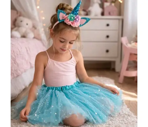 Vienradža karnevāla kostīms galvas lente + svārki zila 3-6 gadi