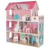 MDF koka leļļu māja + mēbeles 70cm rozā LED