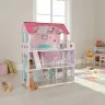 MDF koka leļļu māja + mēbeles 70cm rozā LED