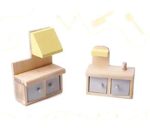 Koka leļļu māja + mēbeles 70cm pelēka