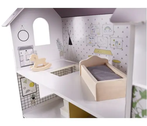 Koka leļļu māja + mēbeles 70cm pelēka