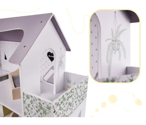 Koka leļļu māja + mēbeles 70cm pelēka