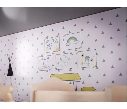 Koka leļļu māja + mēbeles 70cm pelēka