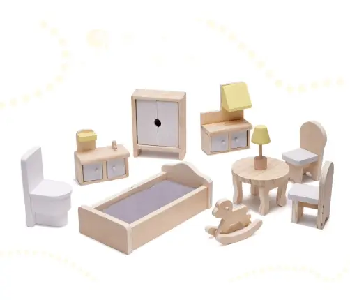 Koka leļļu māja + mēbeles 70cm pelēka