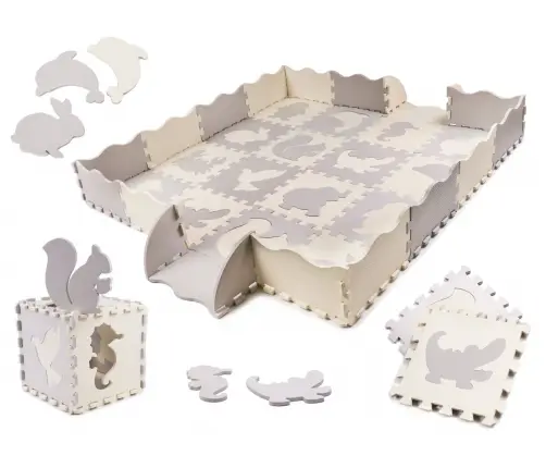 Putu puzles paklājs / rotaļu komplekts bērniem 36el. pelēks-ecru