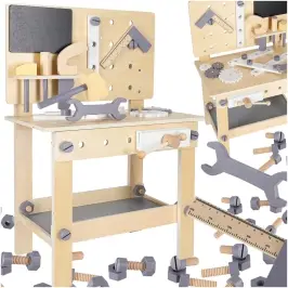 Koka darbnīca ar instrumentiem uz galda DIY komplekts