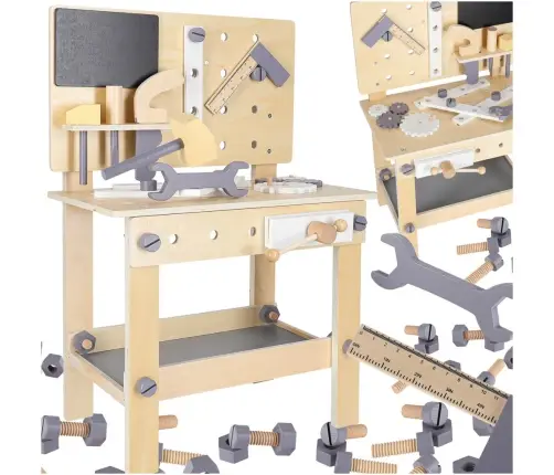 Koka darbnīca ar instrumentiem uz galda DIY komplekts