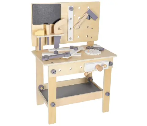 Koka darbnīca ar instrumentiem uz galda DIY komplekts
