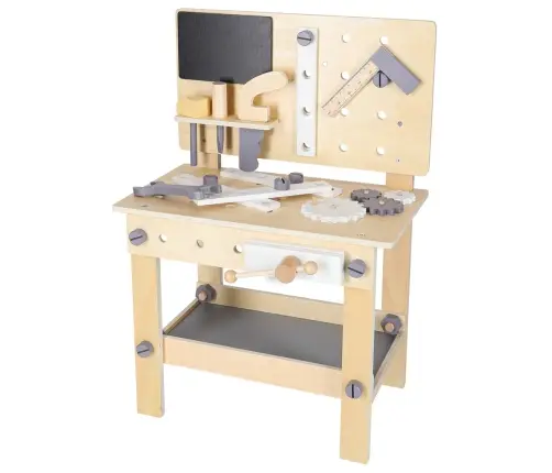 Koka darbnīca ar instrumentiem uz galda DIY komplekts
