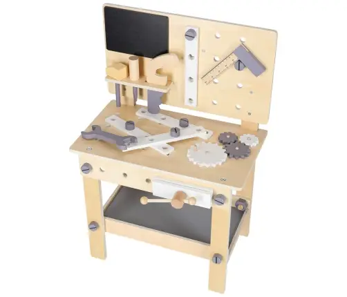 Koka darbnīca ar instrumentiem uz galda DIY komplekts