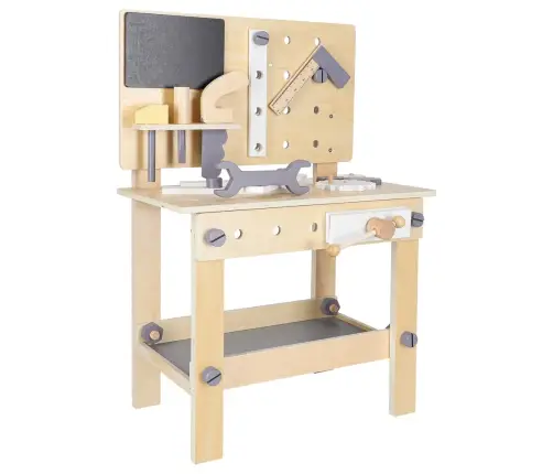 Koka darbnīca ar instrumentiem uz galda DIY komplekts
