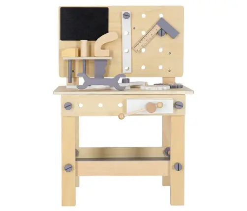 Koka darbnīca ar instrumentiem uz galda DIY komplekts