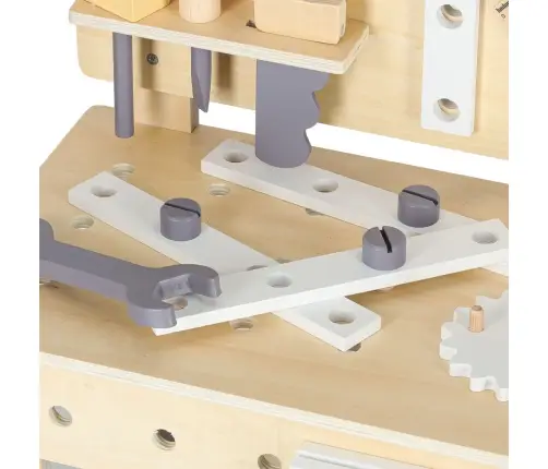 Koka darbnīca ar instrumentiem uz galda DIY komplekts