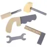 Koka darbnīca ar instrumentiem uz galda DIY komplekts
