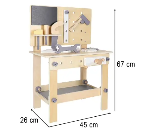 Koka darbnīca ar instrumentiem uz galda DIY komplekts