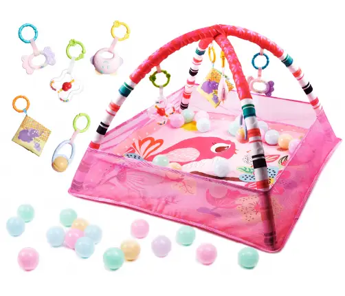 Izglītojoša rotaļu manēža ar bumbiņām rozā krāsā