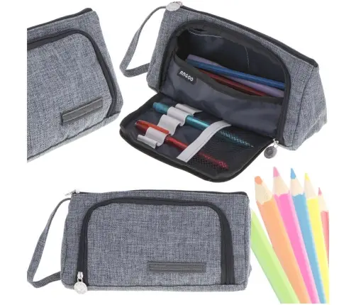 Skolas penālis dubultā maisiņa tualetes futrālis pelēks