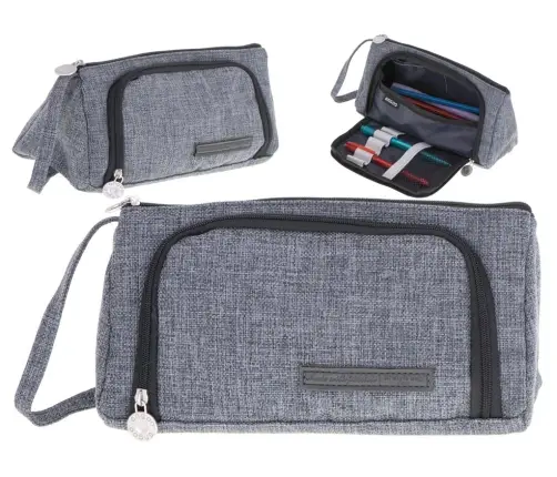 Skolas penālis dubultā maisiņa tualetes futrālis pelēks