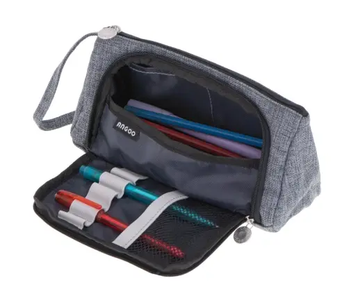 Skolas penālis dubultā maisiņa tualetes futrālis pelēks