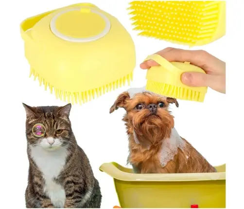 Silikona birste suņu un kaķu mazgāšanai dzeltena