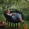 Stārķa ligzda krēsls šūpoles ar atzveltni melns 80cm + spilveni
