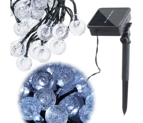 Saules dārza apgaismojums bumbiņas 7m 50LED auksti balta