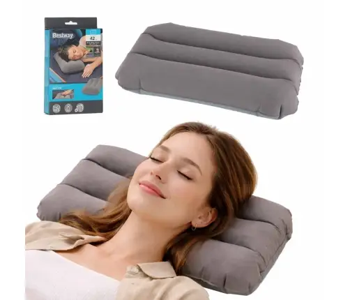 BESTWAY 67121 Ceļojumu piepūšamais spilvens no velūra, pelēks