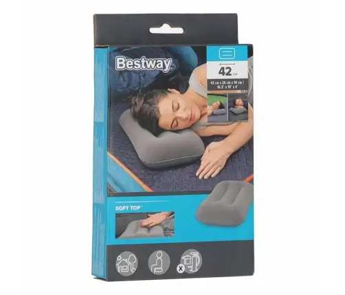 BESTWAY 67121 Ceļojumu piepūšamais spilvens no velūra, pelēks