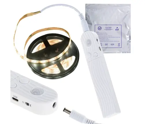 Ar USB akumulatoru darbināms kustības detektors LED sloksne 2M silti balta