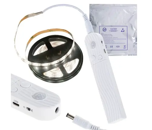 Ar USB akumulatoru darbināms kustības detektors LED sloksne 2M auksti balta