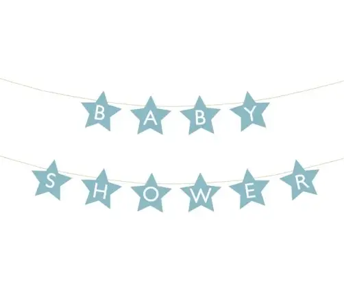 Banner zīme bērnu dušas zvaigznes gaiši zilā krāsā 290cm x 16,5cm