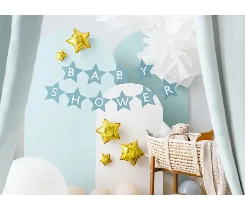 Banner zīme bērnu dušas zvaigznes gaiši zilā krāsā 290cm x 16,5cm
