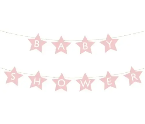 Banner zīme bērnu dušas zvaigznes spilgti rozā 290cm x 16,5cm
