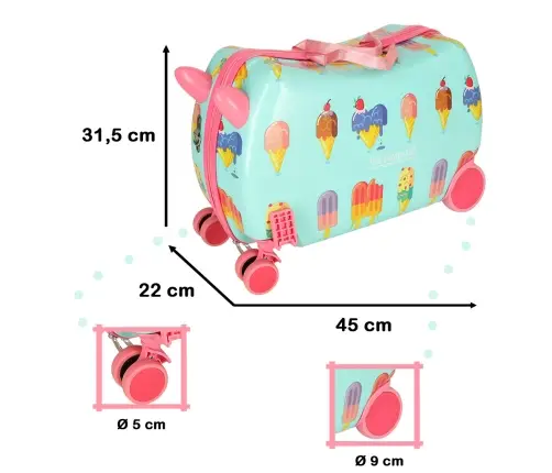 Bērnu ceļojuma koferis uz riteņiem saldējums