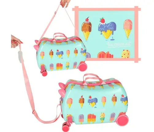 Bērnu ceļojuma koferis uz riteņiem saldējums