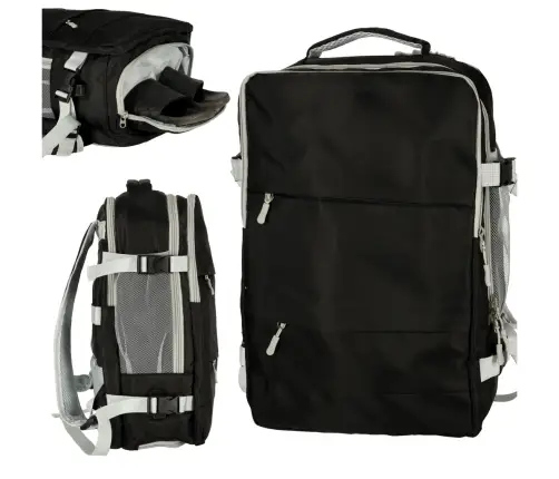 Ceļojumu mugursoma lidmašīnai ūdensizturīgs USB kabelis 45x16x28cm melns