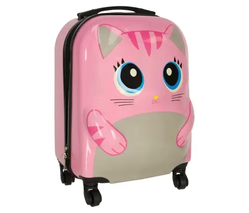 Bērnu ceļojumu koferis uz riteņiem kaķis rozā krāsā