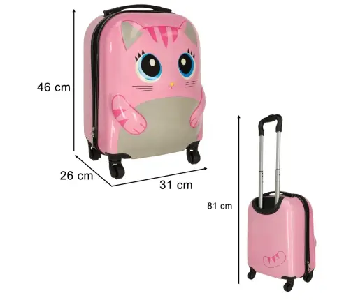 Bērnu ceļojumu koferis uz riteņiem kaķis rozā krāsā