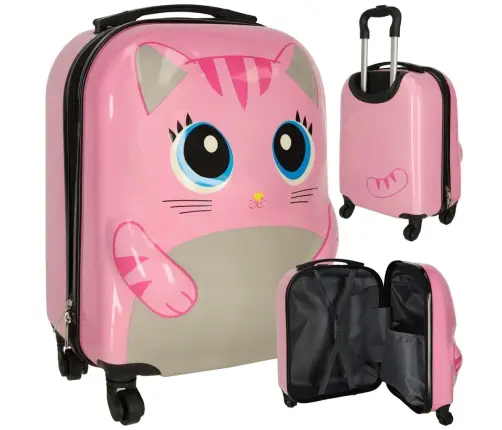 Bērnu ceļojumu koferis uz riteņiem kaķis rozā krāsā