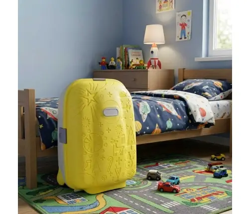 Bērnu ceļojumu koferis uz riteņiem rokas bagāžai dzeltens