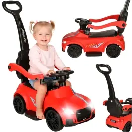 3-in-1 auto ratiņi ar skaņu, gaismām, sarkanā krāsā