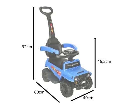 Bezceļu auto stumšanas brauciens ar skaņu un gaismām zils