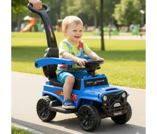 Bezceļu auto stumšanas brauciens ar skaņu un gaismām zils
