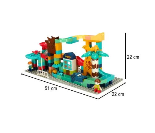 Radošie bloki dinozauru parka bumbiņu trase 147sz