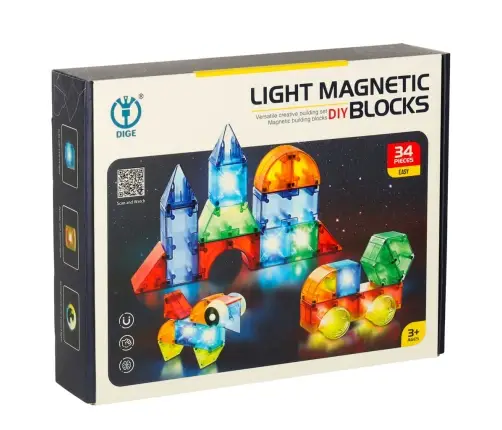 3D būvniecības magnētiskie ķieģeļi LED spīd 32 el.