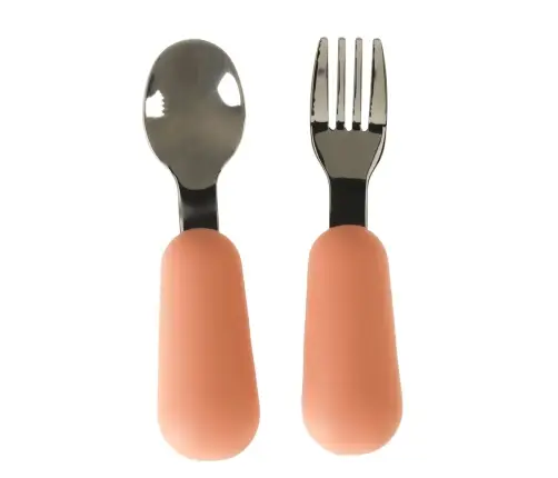 Silikona galda piederumu komplekts zīdaiņiem, 4 gab., oranžs lācītis