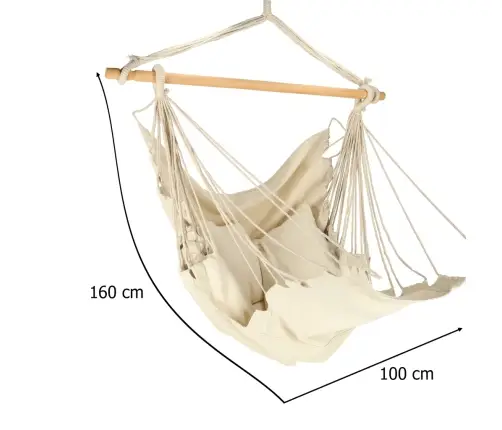 Brazīlijas krēsls ar kāju balstu, piekaramais atpūtas krēsls šūpoles 130cm bēšs
