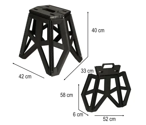 Saliekamais taburete Tūristu krēsls Melns Pārnēsājams kempinga krēsls 39,5 cm melns