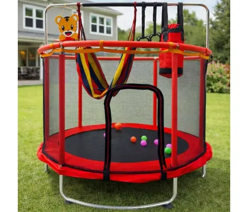 Bērnu batuts dārza bumbu tīkls basketbola 150cm sarkans